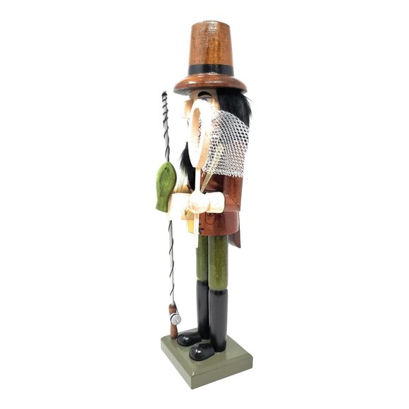 Fishing Fisherman Wood 15" Nutcracker - Picture 2 of 5